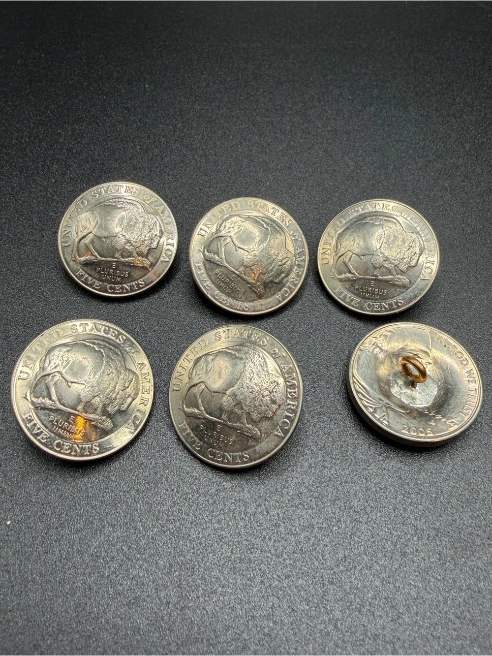 Lot of 6 Buffalo Nickel Buttons #E29